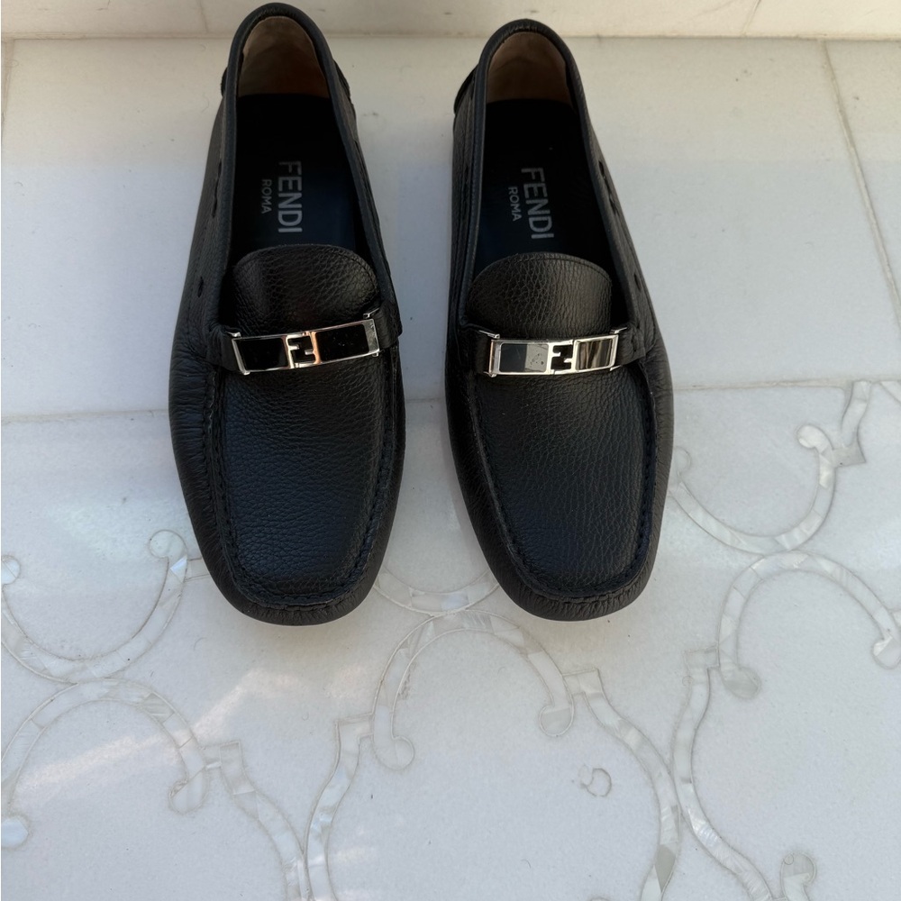 Fendi Black Leather Slip-On Loafers
